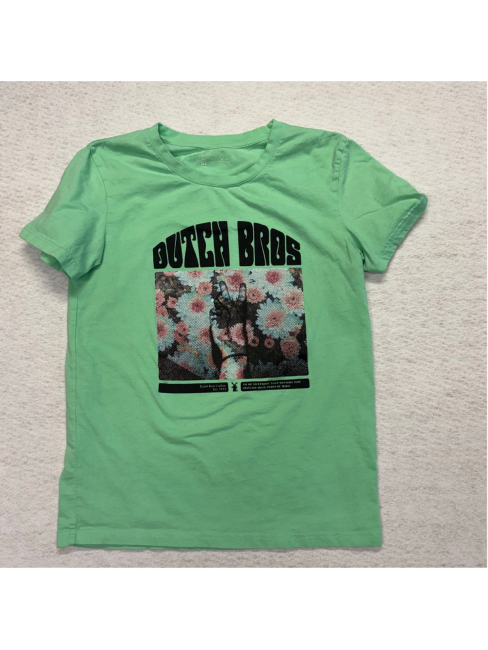 Dutch Bros Coffee T Shirt Womens M Mint Green Floral Peace Graphic Tee